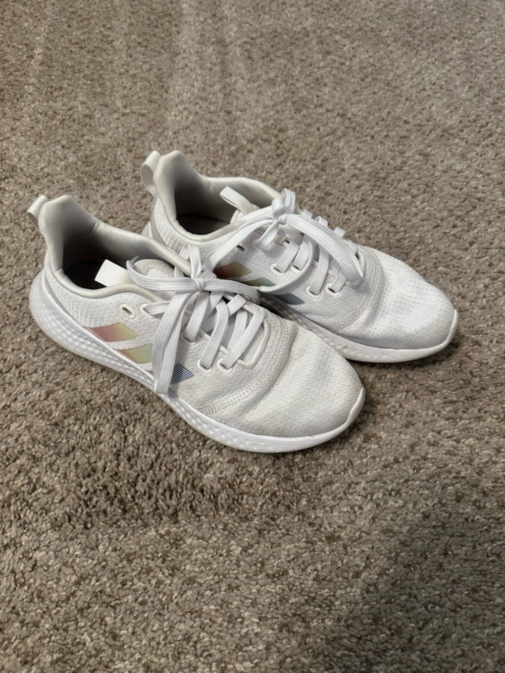 Adidas White Lightweight Knit Sneakers with Subtle Rainbow Accents